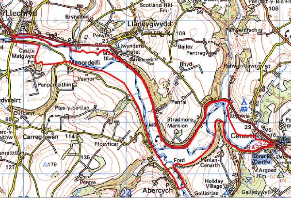 AFON TEIFI: LLECHRYD - CENARTH MAP