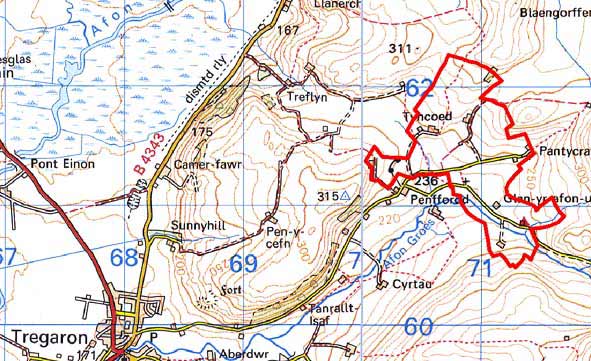 Map Blaenau Caron 