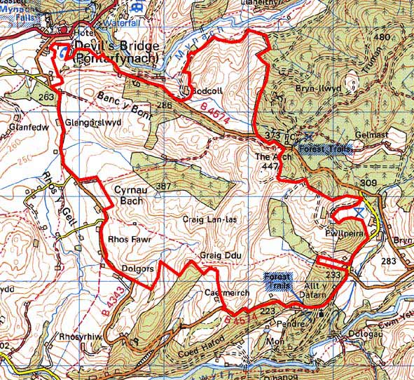 Map o ardal Brignant