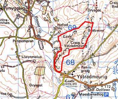 Map o ardal Craig Ystradmeurig
