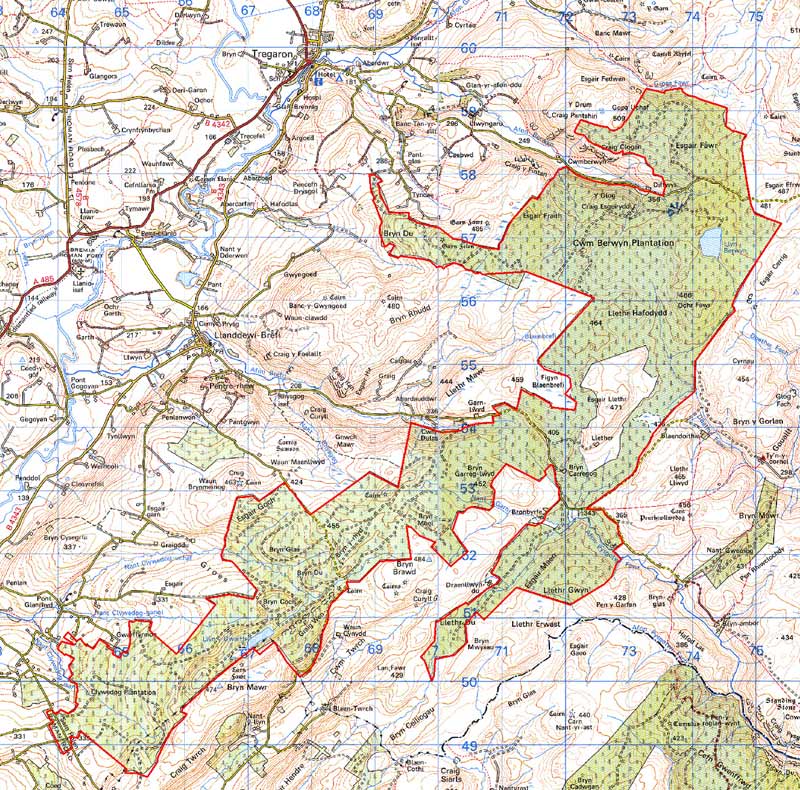 Map o ardal Cwm Berwyn